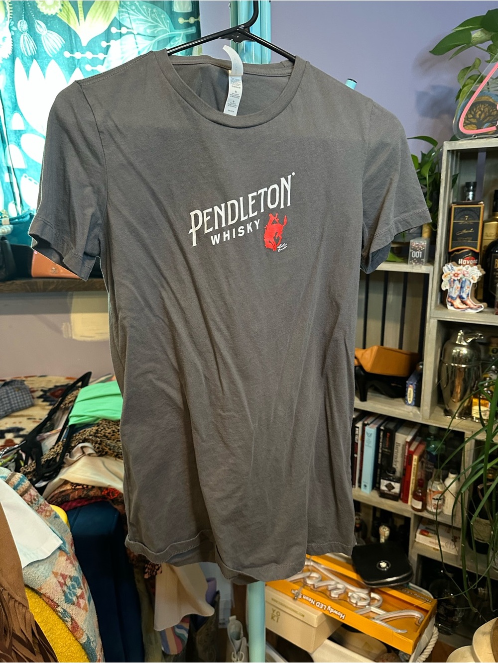Pendleton Gray Short Sleeve 'Pendleton Whisky' Logo Tee with Red Graphic